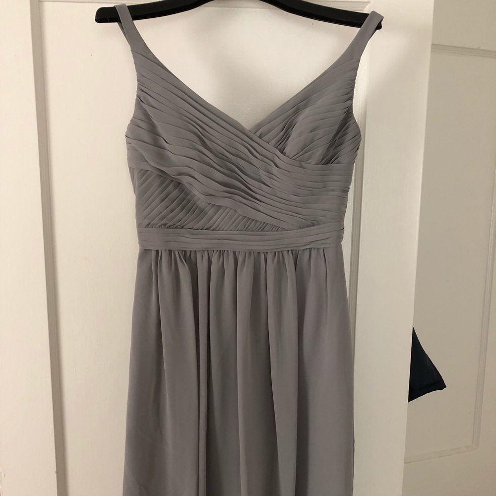 David’s Bridal grey chiffon knee length dress
